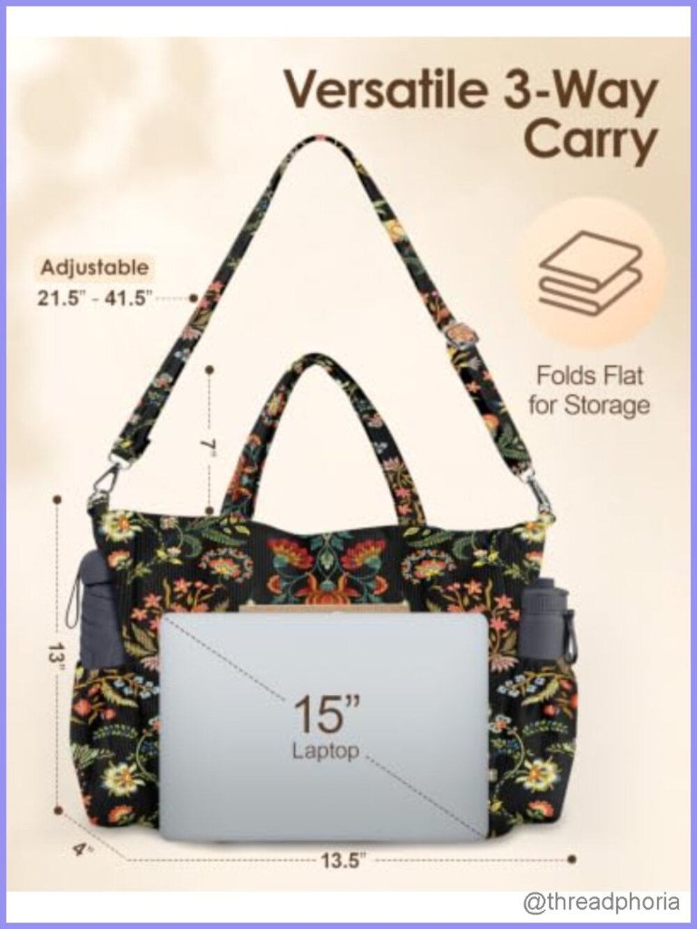 Corduroy Crossbody Tote Bag Large Laptop Shoulder Bag 3-Way Carry - Picture 5 of 6